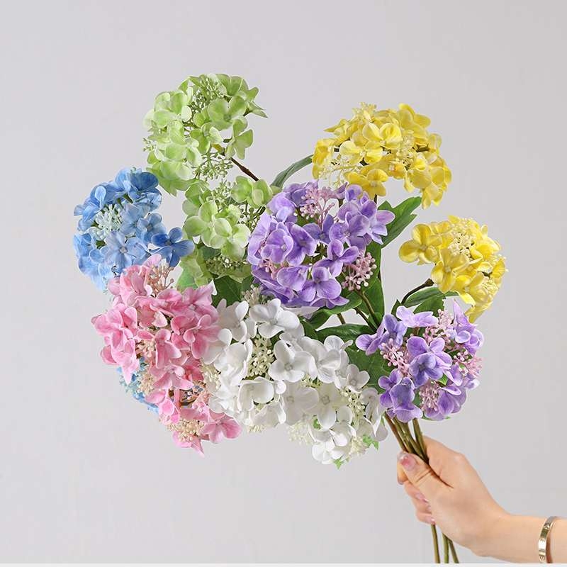 Decorative artificial hydrangea with two flower heads