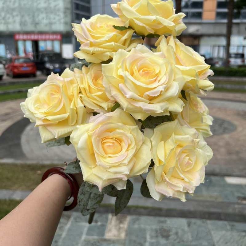 Simulated diamond rose with nine flower heads