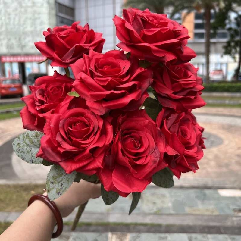 Simulated diamond rose with nine flower heads