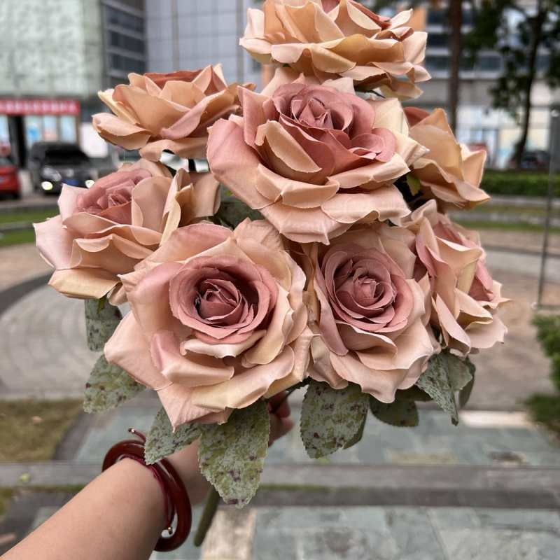 Simulated diamond rose with nine flower heads