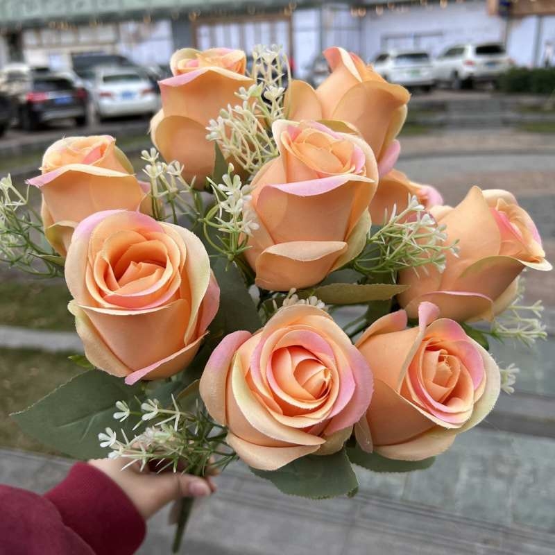 Artificial rosebud with nine flowers