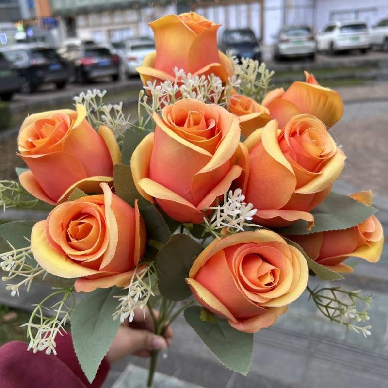 Artificial rosebud with nine flowers