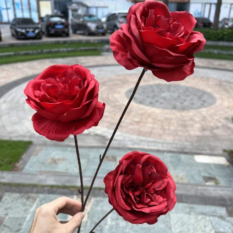 Austin artificial rose with three flower heads