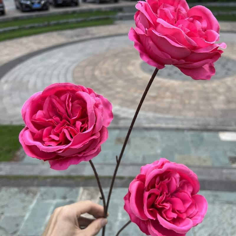 Austin artificial rose with three flower heads