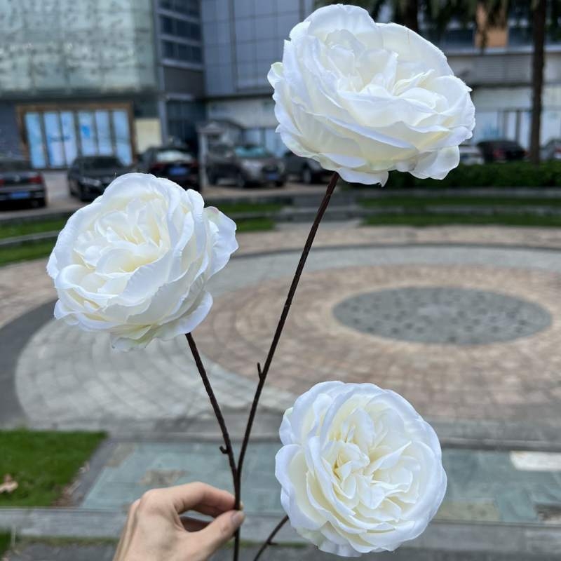 Austin artificial rose with three flower heads