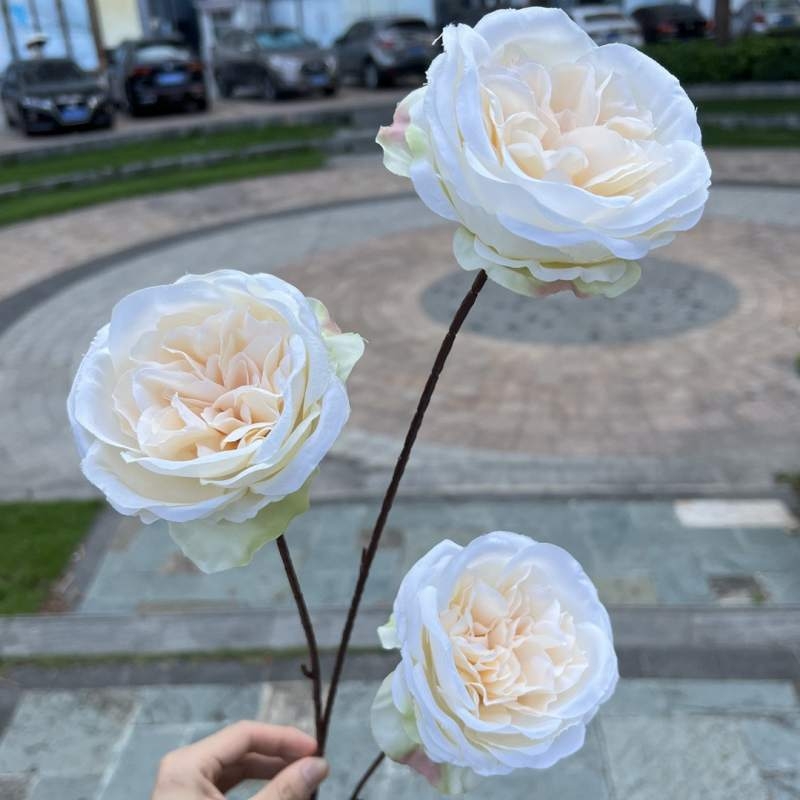 Austin artificial rose with three flower heads