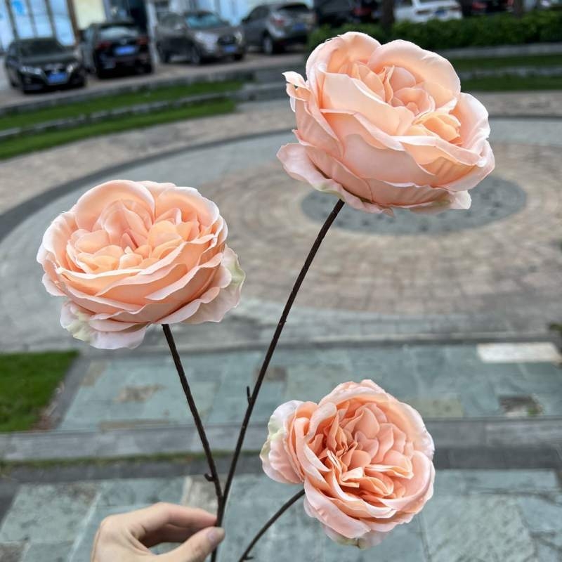 Austin artificial rose with three flower heads