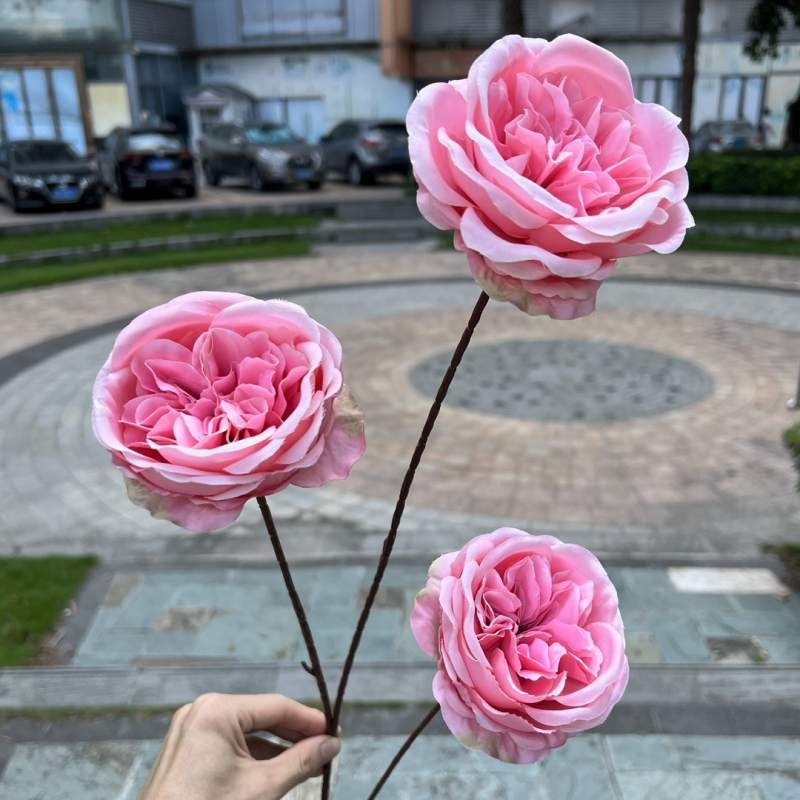 Austin artificial rose with three flower heads