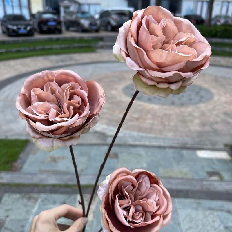 Austin artificial rose with three flower heads