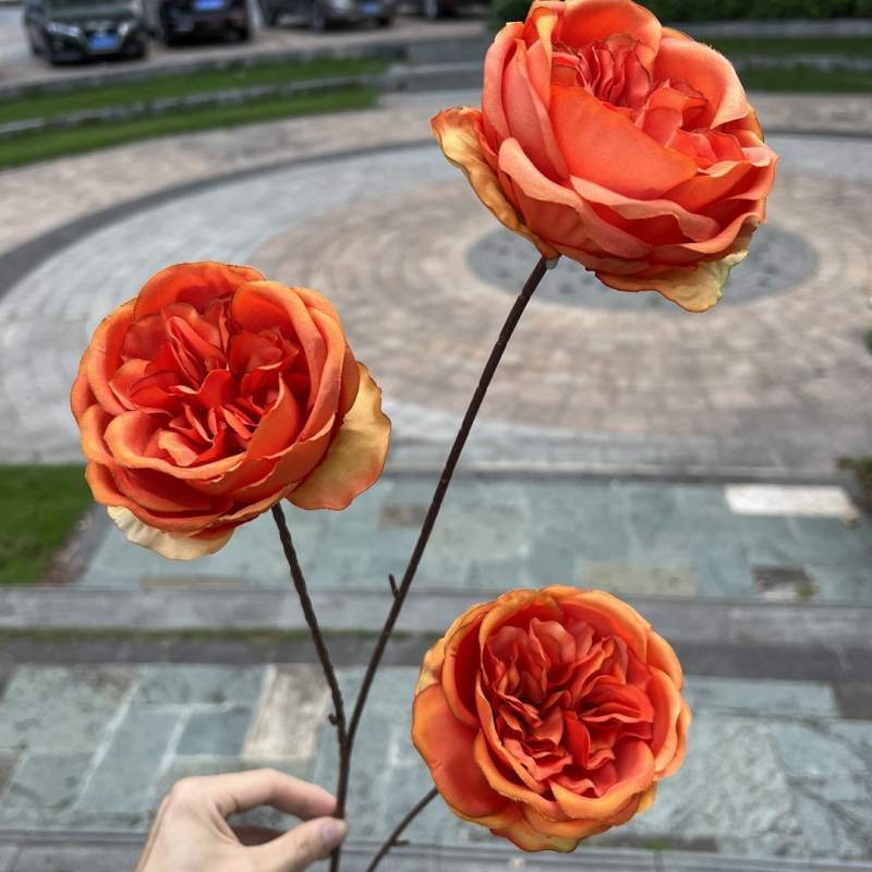 Austin artificial rose with three flower heads