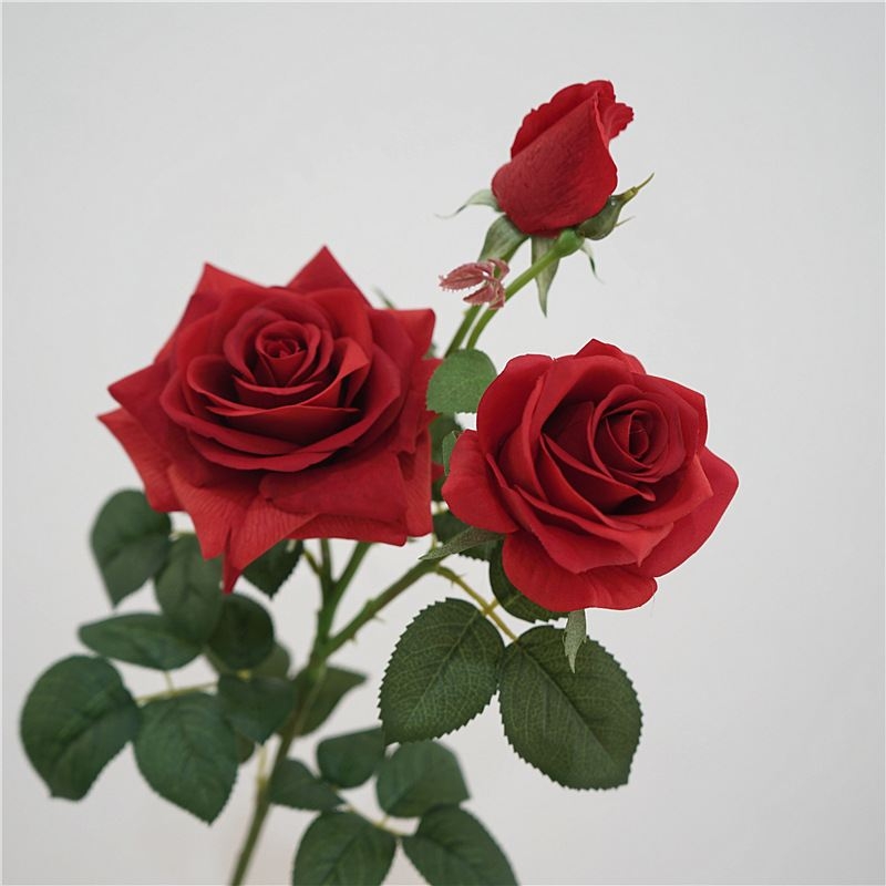 Moisturizing artificial rose with three flowers