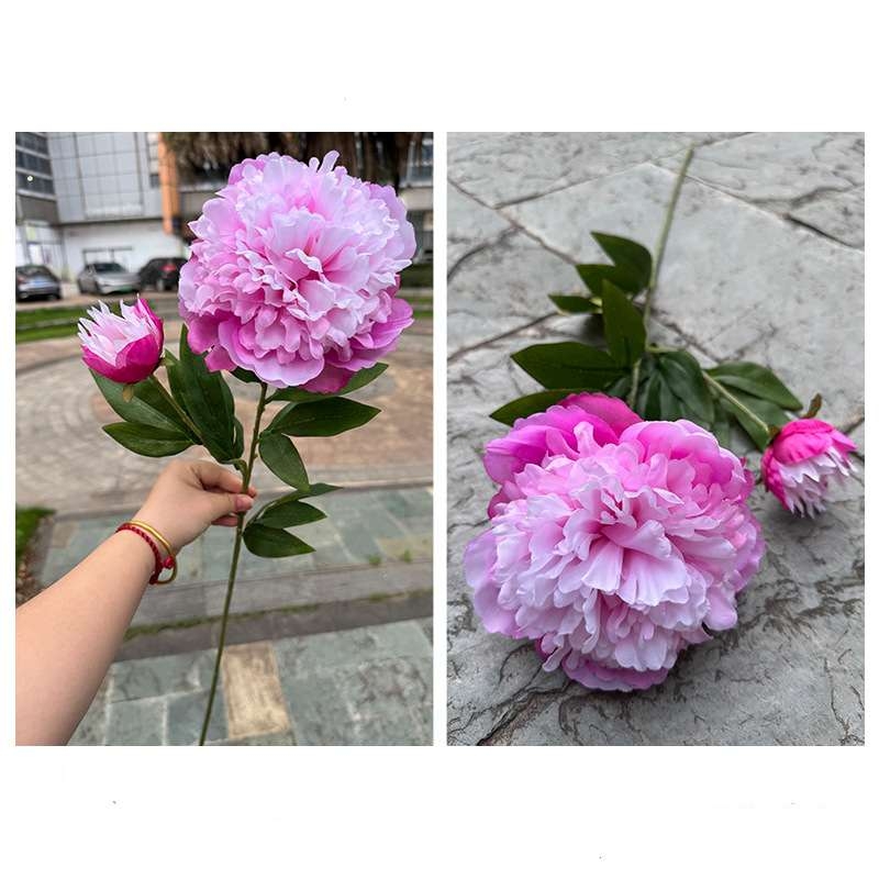 Artificial peony with two flower heads