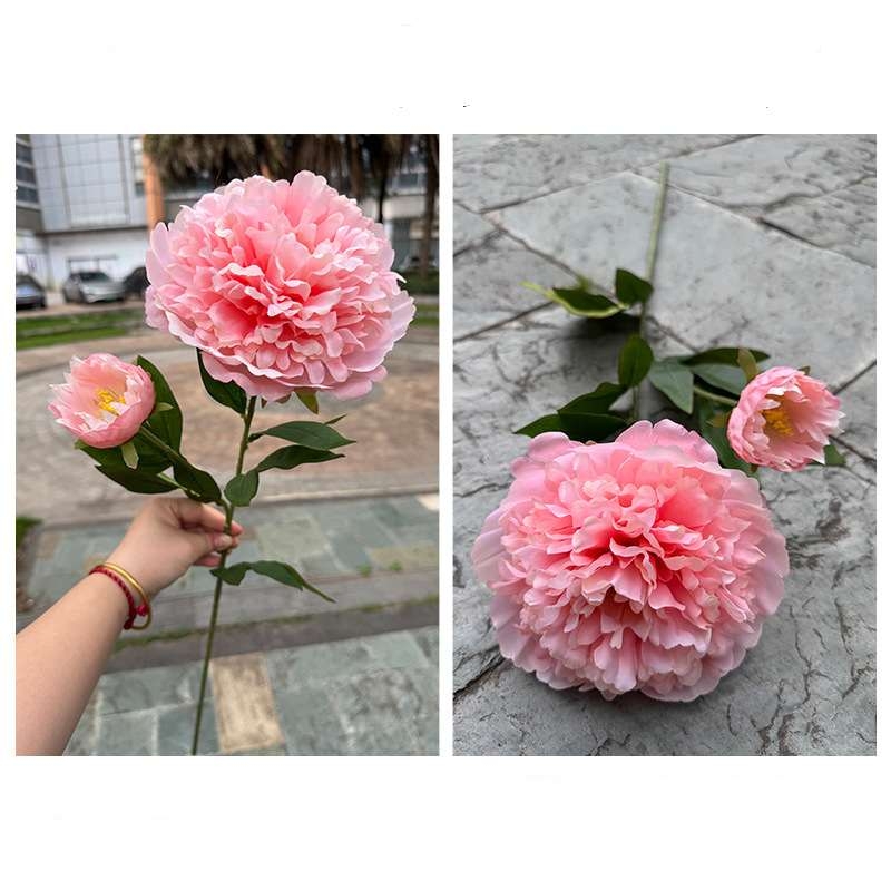 Artificial peony with two flower heads