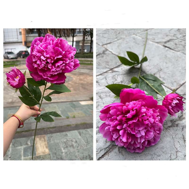 Artificial peony with two flower heads