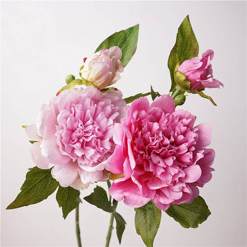 High-quality artificial peony with two flower heads