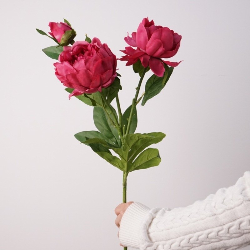Artificial peony with 3 flower heads
