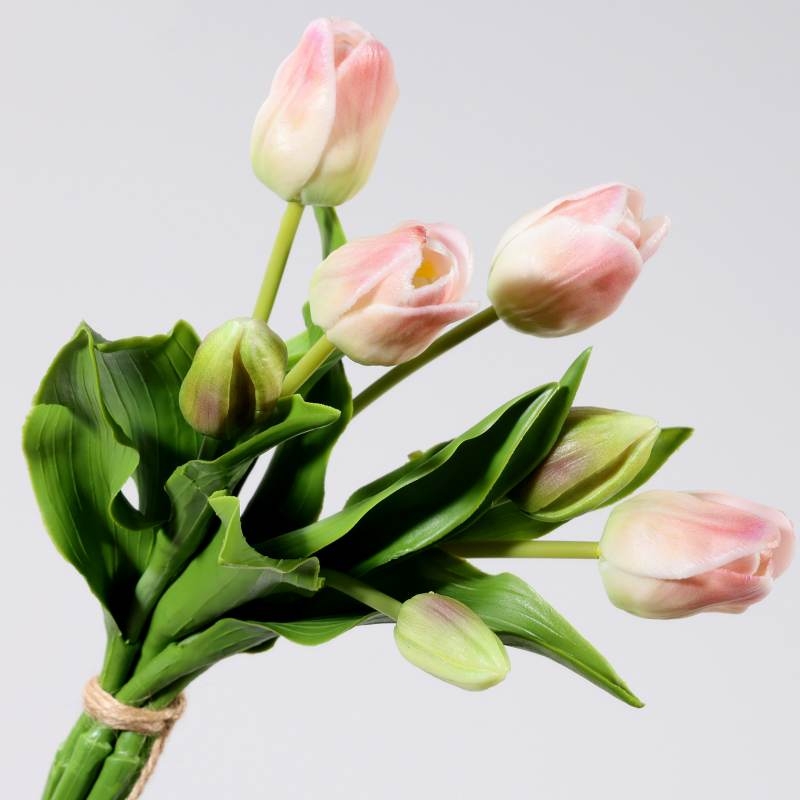 A bouquet of artificial tulips with 7 flowers