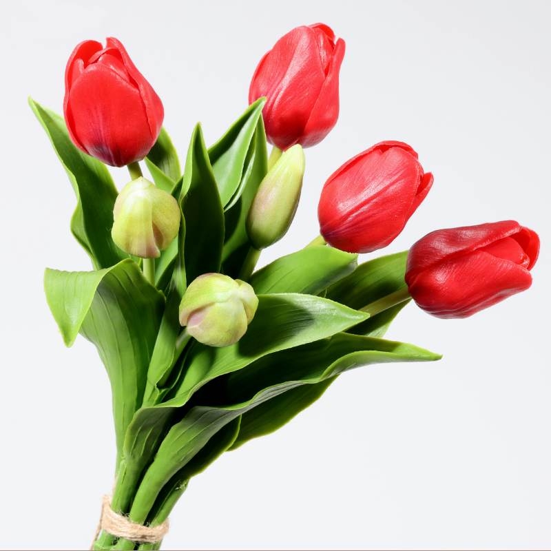 A bouquet of artificial tulips with 7 flowers