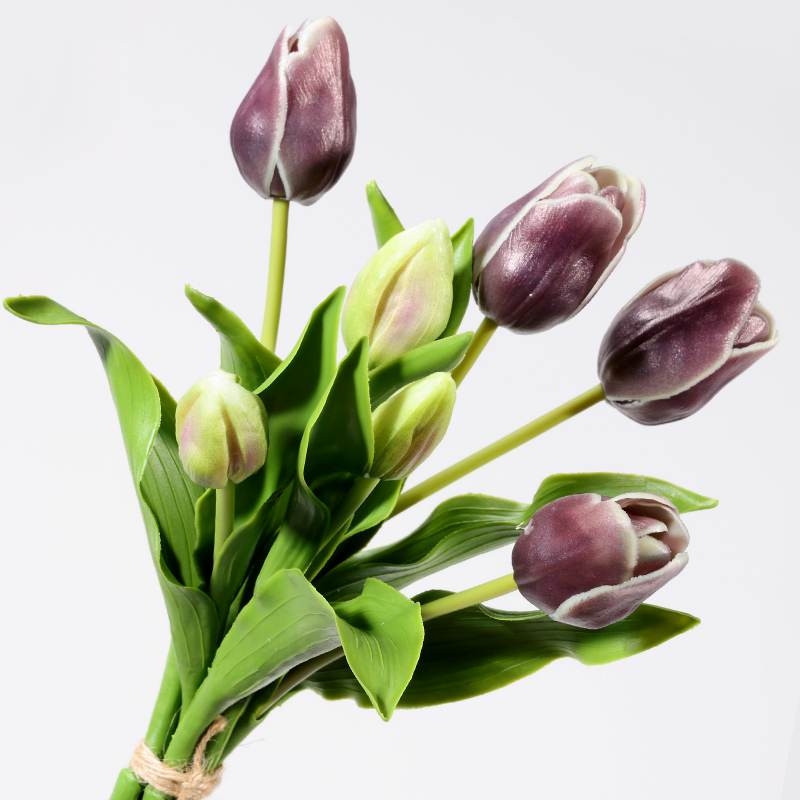 A bouquet of artificial tulips with 7 flowers