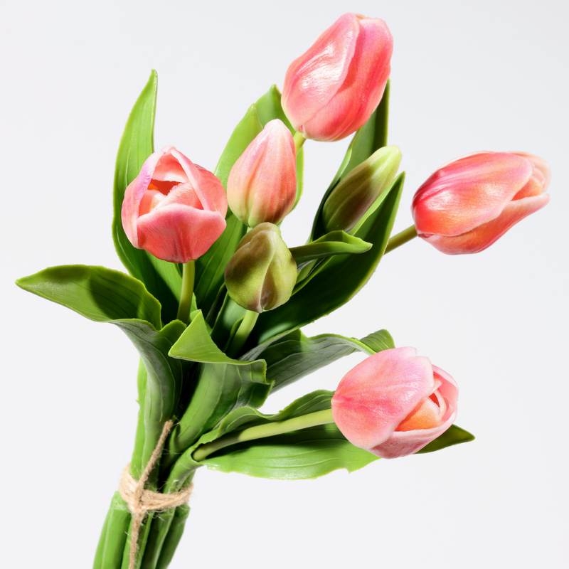 A bouquet of artificial tulips with 7 flowers