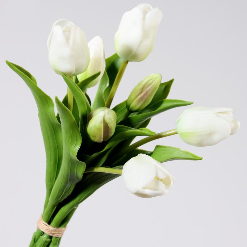 A bouquet of artificial tulips with 7 flowers
