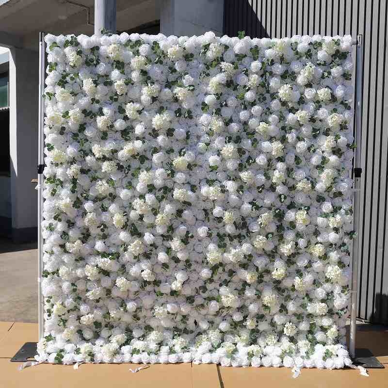 White artificial Eucalyptus and Rose wall