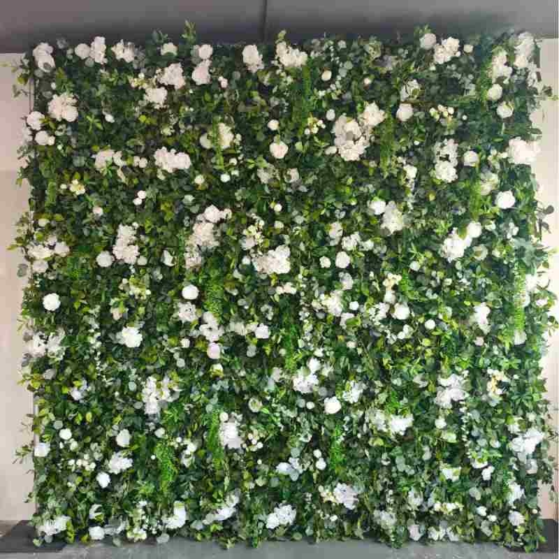 Artificial green plants and roses wall