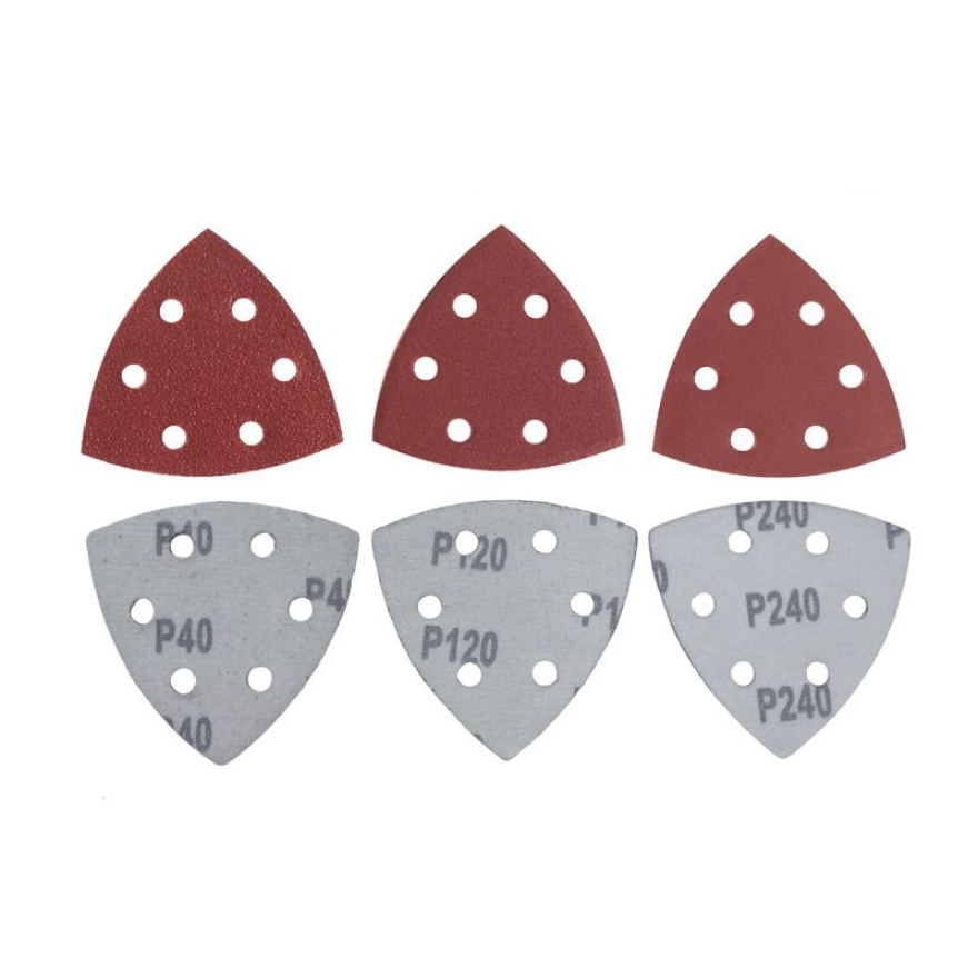90*90mm triangle flocked sandpaper sheet with 6 holes