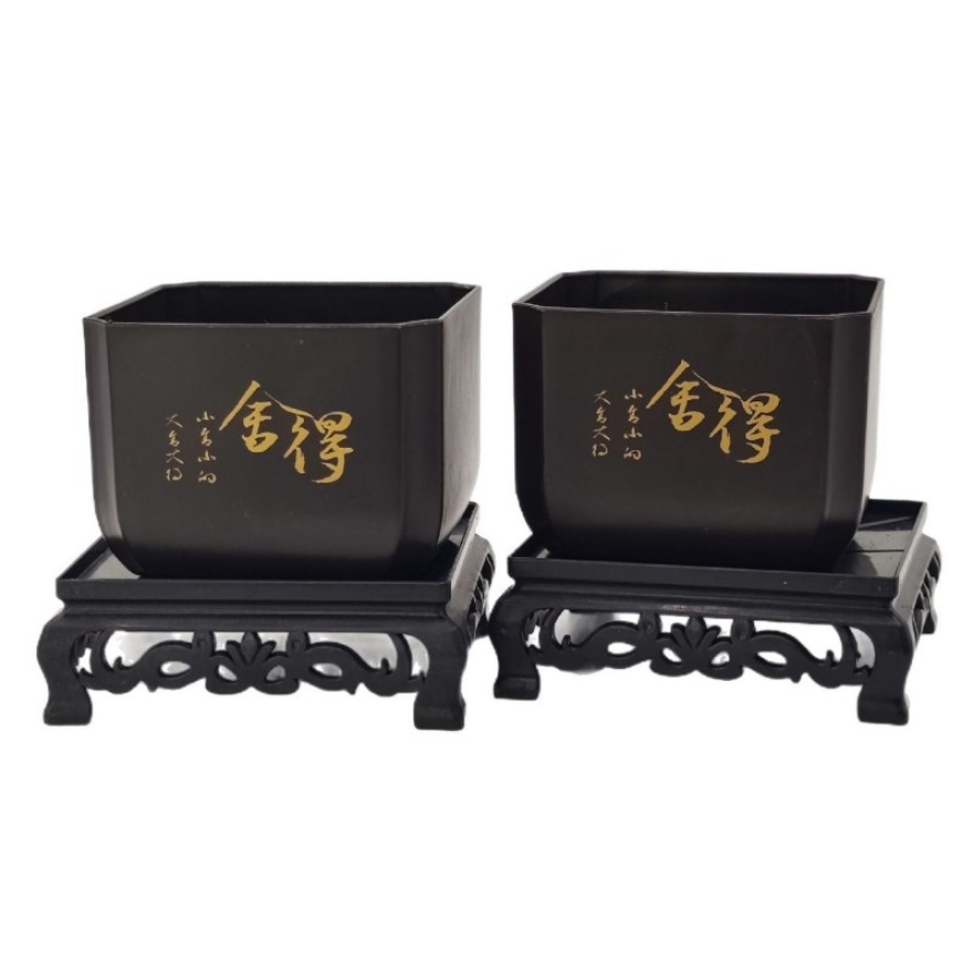 Purple clay square flower pot with base