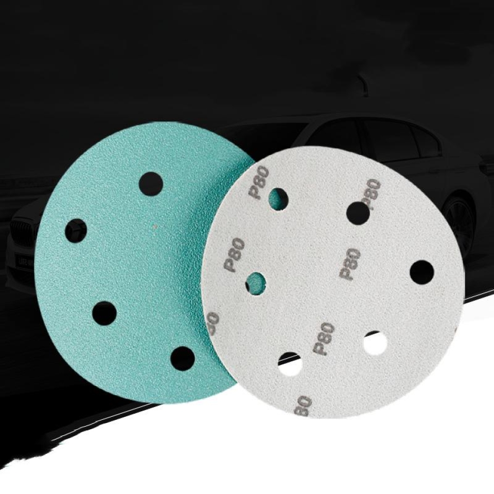 5-inch green polyester film sandpaper with 6 holes